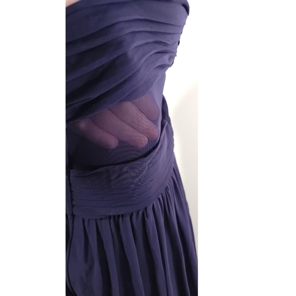 Haute Nights Ruched Mesh PeekABoo Back Sweetheart Neckline Gown Navy Blue Sz 13 - Picture 6 of 8